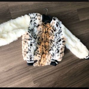 Fur varsity bomber jacket